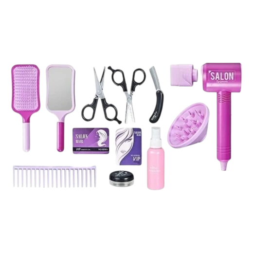 Kids' Hair Salon Set, Pretend Play Hair Styling Kit with Toy Hairdryer, Mirror, Combs & Scissors, Role Play Beauty Set for Girls & Boys - My Dolly - Image 2