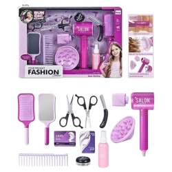 My Dolly Kids' Hair Salon Set, Pretend Play Hair Styling Kit with Toy Hairdryer, Mirror, Combs & Scissors, Role Play Beauty Set for Girls & Boys