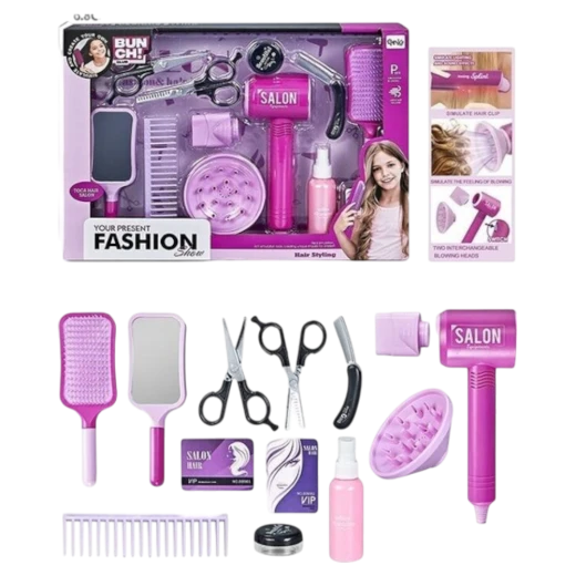 Kids' Hair Salon Set, Pretend Play Hair Styling Kit with Toy Hairdryer, Mirror, Combs & Scissors, Role Play Beauty Set for Girls & Boys Kids' Hair Salon Set, Pretend Play Hair Styling Kit with Toy Hairdryer, Mirror, Combs & Scissors, Role Play Beauty Set for Girls & Boys