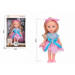 My Dolly Fashion Doll, 26cm Blonde Doll with Blue Eyes, Pink & Blue Outfit, Headband & Jewel, Gift for Kids, Display Window Box