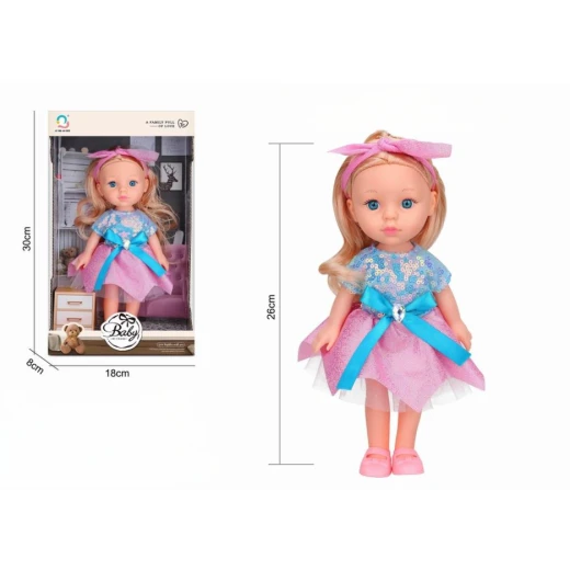 Fashion Doll, 26cm Blonde Doll with Blue Eyes, Pink & Blue Outfit, Headband & Jewel, Gift for Kids, Display Window Box Fashion Doll, 26cm Blonde Doll with Blue Eyes, Pink & Blue Outfit, Headband & Jewel, Gift for Kids, Display Window Box