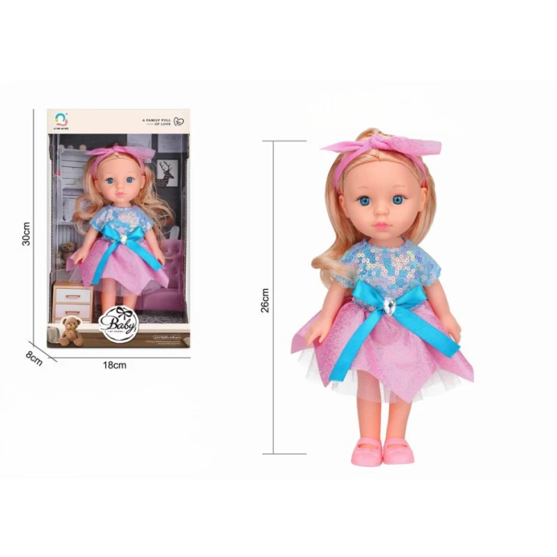 Fashion Doll, 26cm Blonde Doll with Blue Eyes, Pink & Blue Outfit, Headband & Jewel, Gift for Kids, Display Window Box - My Dolly