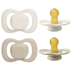 b.box Natural Rubber Pacifiers 0–6 Months, 2-Pack with Protective Cover, Soft vanilla/latte Colors, BPA-Free, Natural Latex Nipple, For Breastfed Babies