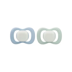 b.box Silicone Symmetrical Pacifier 6m+, Glow in the Dark, 2-Pack Blue & Sage, Orthodontic, Pediatrician Recommended