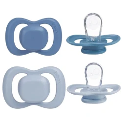 b.box Silicone Pacifiers 6m+, 2-Pack Ocean/Sky, Orthodontic, Symmetrical Shape, BPA-Free with Protective Cover
