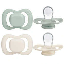 b.box Silicone Pacifiers 6m+, 2-Pack Sage/Vanilla, Orthodontic, Symmetrical Shape, BPA-Free with Protective Cover