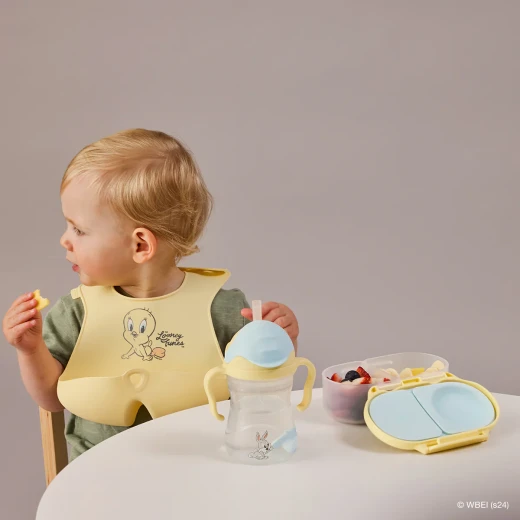 b.box Looney Tones Silicone Bib for Babies 4m+, Deep Catch Pocket, Adjustable Neck, Non-Toxic, Dishwasher Safe, BPA-Free - B.Box - Image 4