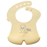 b.box Looney Tones Silicone Bib for Babies 4m+, Deep Catch Pocket, Adjustable Neck, Non-Toxic, Dishwasher Safe, BPA-Free - B.Box