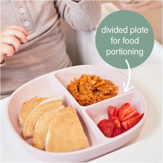 b.box Silicone Suction Plate with Lid for Babies and Toddlers, Divided Sections, Non-Slip Base, Leakproof Lid & Feeding Mat, Microwave, Dishwasher & Oven Safe, Blush Pink - B.Box - Image 3