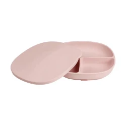 b.box Silicone Suction Plate with Lid for Babies and Toddlers, Divided Sections, Non-Slip Base, Leakproof Lid & Feeding Mat, Microwave, Dishwasher & Oven Safe, Blush Pink