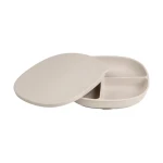 b.box Silicone Suction Plate with Lid for Babies and Toddlers, Divided Sections, Non-Slip Base, Leakproof Lid & Feeding Mat, Microwave, Dishwasher & Oven Safe, Latte - B.Box