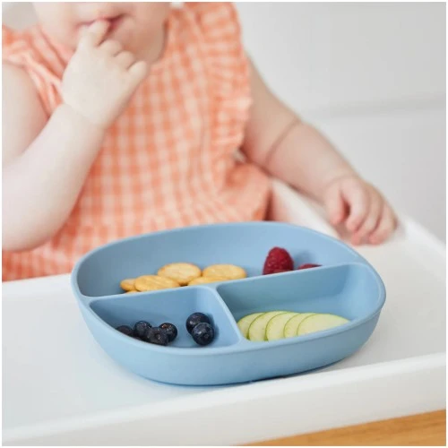 b.box Silicone Suction Plate with Lid for Babies and Toddlers, Divided Sections, Non-Slip Base, Leakproof Lid & Feeding Mat, Microwave, Dishwasher & Oven Safe, Ocean - B.Box - Image 4
