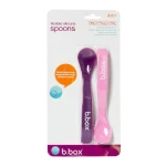b.box Silicone Baby Spoons, Pack of 2 (Pink & Purple), Soft Bite First Feeding Spoon with Easy-Grip Handle, BPA-Free, Dishwasher Safe, Ideal for Travel & Self-Feeding - B.Box