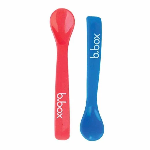 b.box Silicone Baby Spoons, Pack of 2 (Red & Blue), Soft Bite First Feeding Spoon with Easy-Grip Handle, BPA-Free, Dishwasher Safe, Ideal for Travel & Self-Feeding - B.Box - Image 2