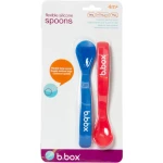 b.box Silicone Baby Spoons, Pack of 2 (Red & Blue), Soft Bite First Feeding Spoon with Easy-Grip Handle, BPA-Free, Dishwasher Safe, Ideal for Travel & Self-Feeding - B.Box