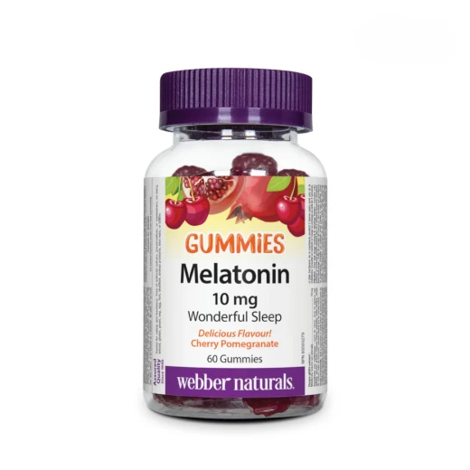 Webber Naturals Melatonin 10mg Gummies, Natural Sleep Support, Vegan, Cherry Pomegranate Flavour, 60 Gelatin-Free Gummies, Maximum Strength, Non-Habit Forming Webber Naturals Melatonin 10mg Gummies, Natural Sleep Support, Vegan, Cherry Pomegranate Flavour, 60 Gelatin-Free Gummies, Maximum Strength, Non-Habit Forming