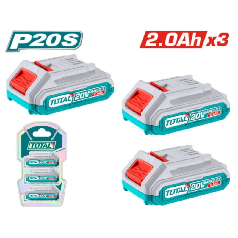 مجموعة بطاريات P20S ليثيوم-أيون 20فولت | 2.0أمبير×3 من توتال (TOSLI240311) - توتال