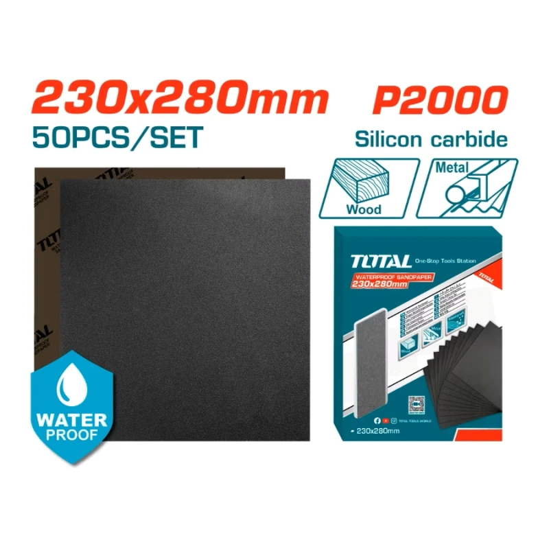 TOTAL 50-Piece P2000 Silicon Carbide Waterproof Sandpaper (230x280mm) - Total