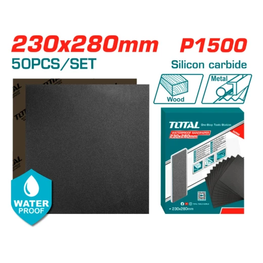TOTAL 50PCs P1500 Silicon Carbide Waterproof Sandpaper 230*280mm TOTAL 50PCs P1500 Silicon Carbide Waterproof Sandpaper 230*280mm