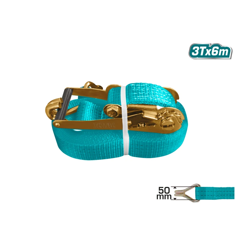 TOTAL Ratchet Straps 3 Ton Load Capacity, 6m Heavy Duty Polyester Webbing with Secure Hooks & Easy Ratchet Tensioning for Cargo, Trucks, Trailers, Storage (Model THTRS3061) - Total