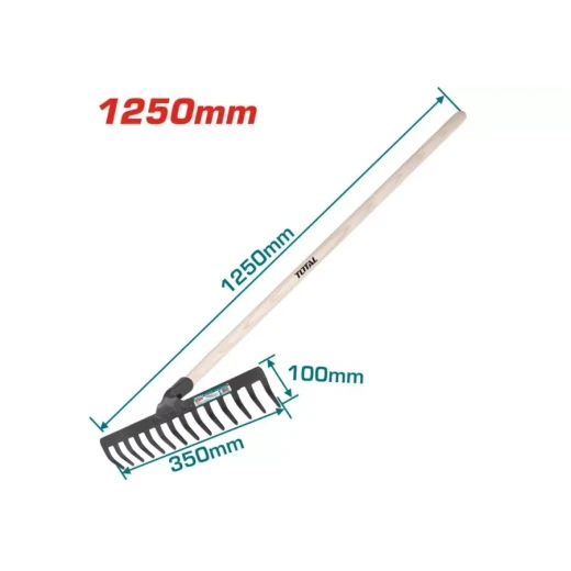 TOTAL Ground Rake with Wooden Handle, 125cm Garden Rake for Leaves, Grass & Soil Leveling TOTAL Ground Rake with Wooden Handle, 125cm Garden Rake for Leaves, Grass & Soil Leveling