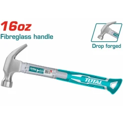 TOTAL Claw Hammer 450g (16oz) with Fiberglass Handle, Durable Steel Head, Shock-Absorbing Ergonomic Grip, Powerful Striking & Nail Removal Tool