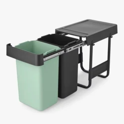 حاويتان مدمجتان Sort & Go بسعة 15×2 لتر , رمادي داكن، مثالية لفرز النفايات وتوفير المساحة من برابنتيا