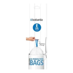 Brabantia Plastic Bags Code E, 20 Liter – White, PerfectFit for Brabantia Trash Cans