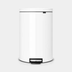 Brabantia Flat Back Pedal Bin 40 Liter, White, Space-Saving Design with MotionControl