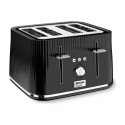 Tefal Loft 4-Slot Toaster with Extra-Wide Slots, Adjustable Browning, Defrost & Reheat Functions, Removable Crumb Tray, High Lift Lever, Classic Grooved Design in Black