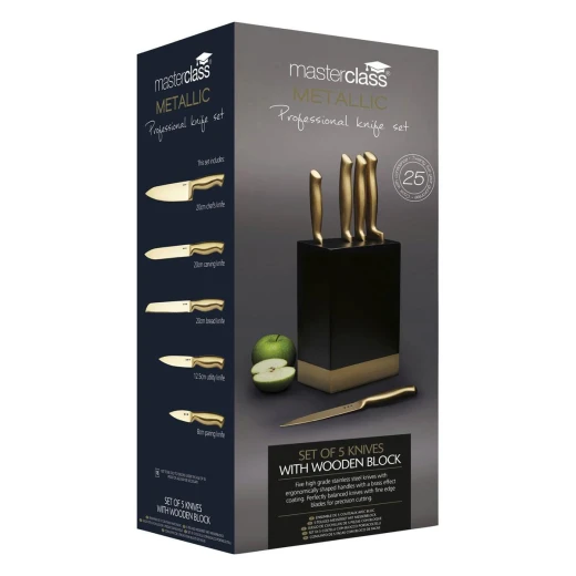 Kitchen Craft Knife Set with Wooden Block , 5-Pieces, Professional & Home Kitchen Essential - KitchenCraft - Image 2