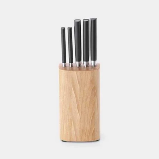 Brabantia Profile 5-Piece Knife Set in Wooden Block , Durable & Elegant with Ice-Hardened Blades Brabantia Profile 5-Piece Knife Set in Wooden Block , Durable & Elegant with Ice-Hardened Blades