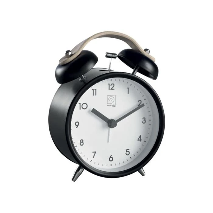 Mascagni Black Leather Alarm Clock - Stylish Modern Home Decor Accessory - Mascagni