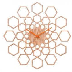P.T Sunshine Hexagon Wall Clock - Natural Wood Finish - 48cm Modern Stylish Home Decor