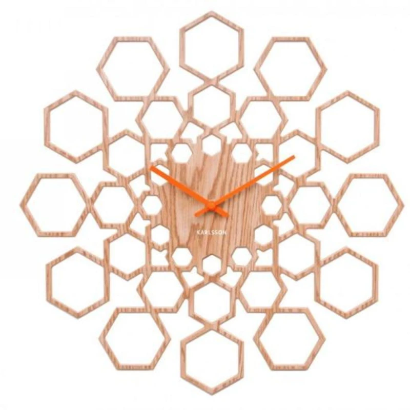 P.T Sunshine Hexagon Wall Clock - Natural Wood Finish - 48cm Modern Stylish Home Decor - P.T