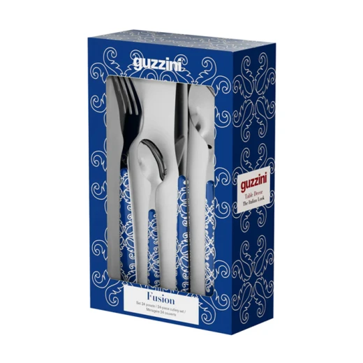 Guzzini Fusion Cutlery Set 24 Pieces - Blue Stainless Steel Flatware for Modern Dining - Guzzini - Image 2