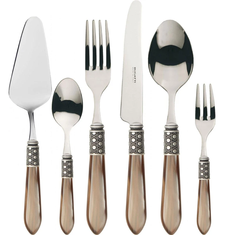 Bugatti Optical Cutlery Set 31 Pieces - Onyx Handles with Silver Ring – Luxury Flatware Set - Bugatti