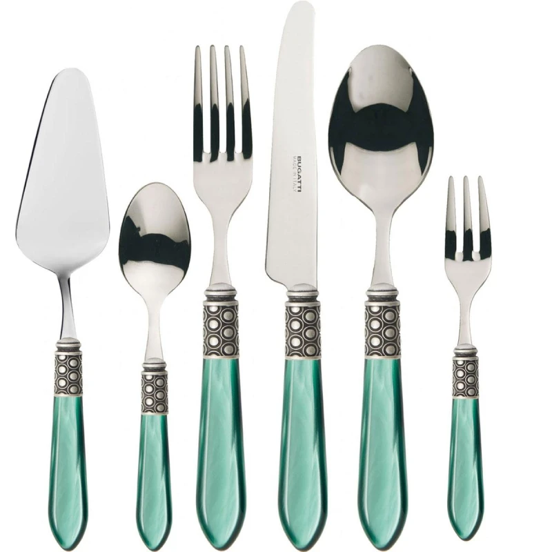Bugatti Optical Cutlery Set 31 Pieces - Green Handles with Silver Ring – Elegant Flatware Set - Bugatti