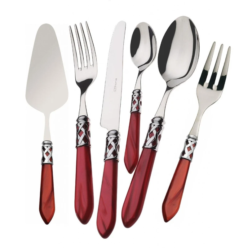 Bugatti Aladdin Cutlery Set 31 Pieces - Burgundy Handles with Silver Ring – Stylish Flatware Set - Bugatti
