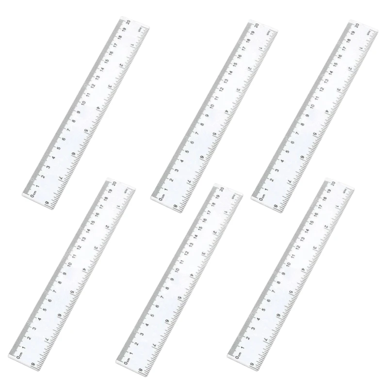 6-Pack Transparent 20cm Rulers, Durable Plastic School Rulers with Clear Metric Markings, Ideal for Students, Classrooms & Office Use