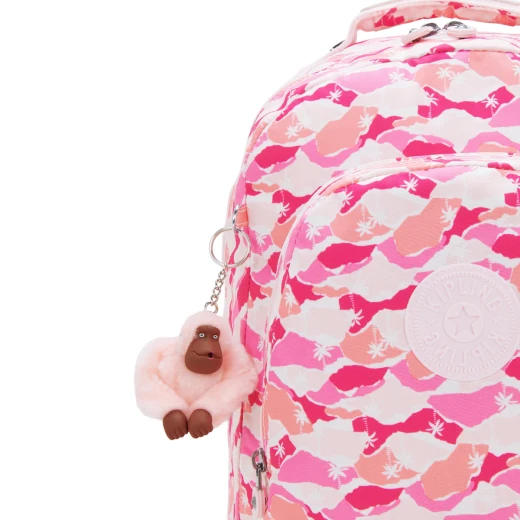 Kipling Class Room Pink Palm Large Backpack with Laptop Compartment, Size 43 × 29 × 24 cm – Spacious, Stylish & Functional, Ideal for School or Work - Kipling - Image 2