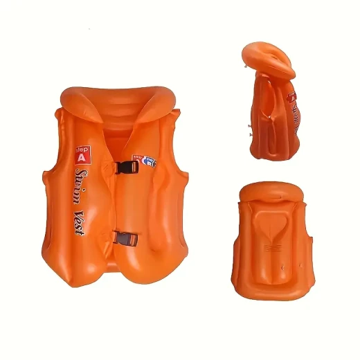 1pc Inflatable Swimming Vest – Adjustable Orange Swim Jacket for Training, Pool & Beach Safety