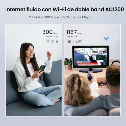 راوتر واي فاي AC1200 - راوتر لاسلكي ثنائي النطاق 5 جيجاهرتز/2.4 جيجاهرتز، 4 منافذ جيجابت WAN/LAN، 4 هوائيات 6 ديسيبل، وضع نقطة وصول مكرر، تشكيل الشعاع، MU-MIMO، التحكم بالتطبيق، AC8 من تيندا - تيندا - Image 2
