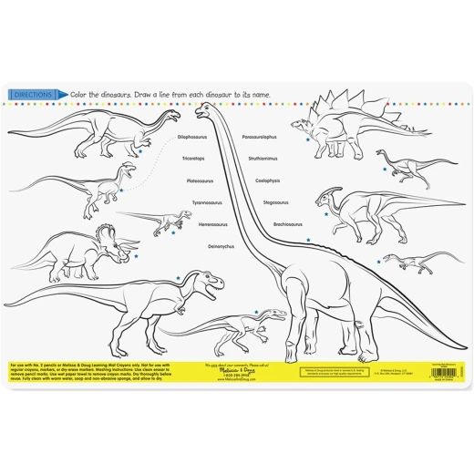 Melissa & Doug Dinosaurs Color-A-Mat – 6 Piece Reusable Write & Wipe Creative Play Set - Melissa & doug - Image 2