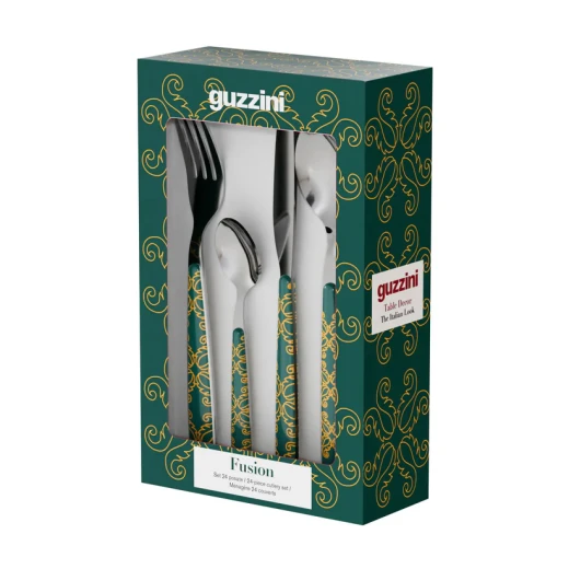 طقم أدوات مائدة Guzzini Fusion 24 قطعة من الفولاذ المقاوم للصدأ أخضر - غوزيني - Image 2