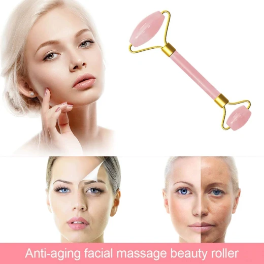Glowtone Rose Quartz & Jade Facial Roller Gift Set – Dual-Sided Face, Eye, Neck & Foot Massager with Gua Sha – Beauty Tool for Men & Women (Pink) - Glowtone - Image 6
