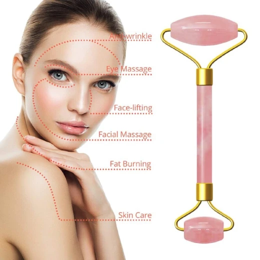 Glowtone Rose Quartz & Jade Facial Roller Gift Set – Dual-Sided Face, Eye, Neck & Foot Massager with Gua Sha – Beauty Tool for Men & Women (Pink) - Glowtone - Image 5