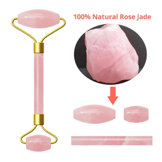 Glowtone Rose Quartz & Jade Facial Roller Gift Set – Dual-Sided Face, Eye, Neck & Foot Massager with Gua Sha – Beauty Tool for Men & Women (Pink) - Glowtone - Image 3