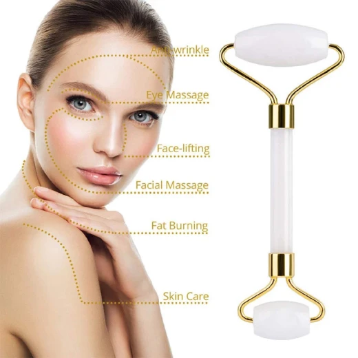 Glowtone Facial Massage Gift Set – Rose Quartz & Natural Jade Roller with Gua Sha – Dual-Sided Face, Eye, Neck & Foot Massager – Beauty Tool for Men & Women (White) - Glowtone - Image 3