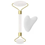 Glowtone Facial Massage Gift Set – Rose Quartz & Natural Jade Roller with Gua Sha – Dual-Sided Face, Eye, Neck & Foot Massager – Beauty Tool for Men & Women (White) - Glowtone